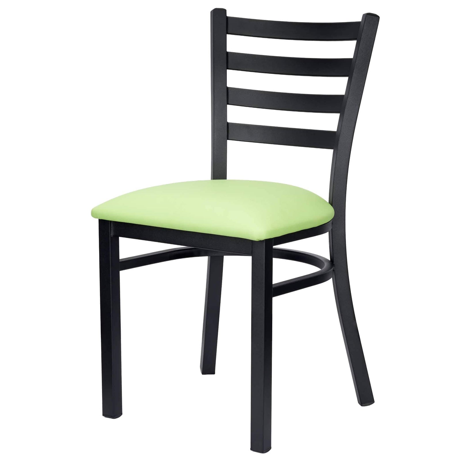 Chivari Ladder Back Restaurant Chair with Black Metal Frame and Light Green Vinyl Seat CLMBVLGR-ZF-KT