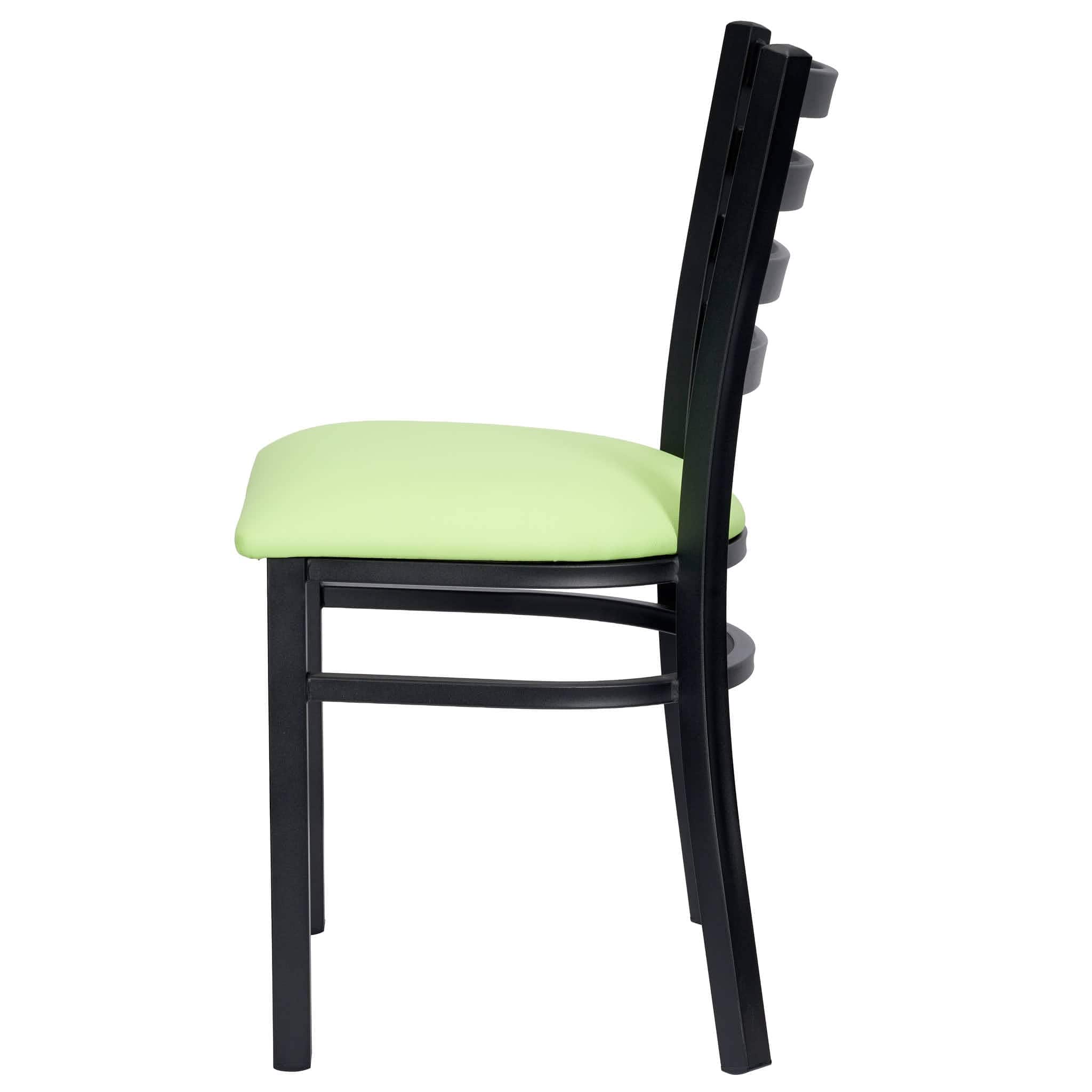 Chivari Ladder Back Restaurant Chair with Black Metal Frame and Light Green Vinyl Seat CLMBVLGR-ZF-KT