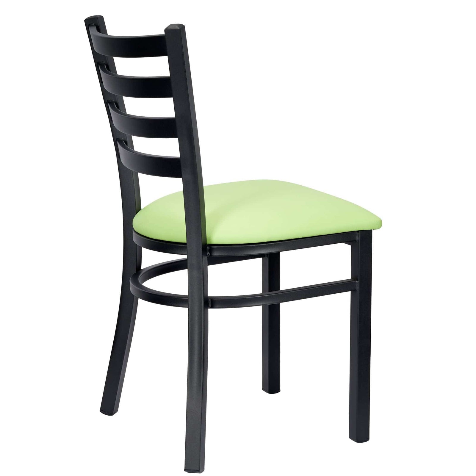 Chivari Ladder Back Restaurant Chair with Black Metal Frame and Light Green Vinyl Seat CLMBVLGR-ZF-KT