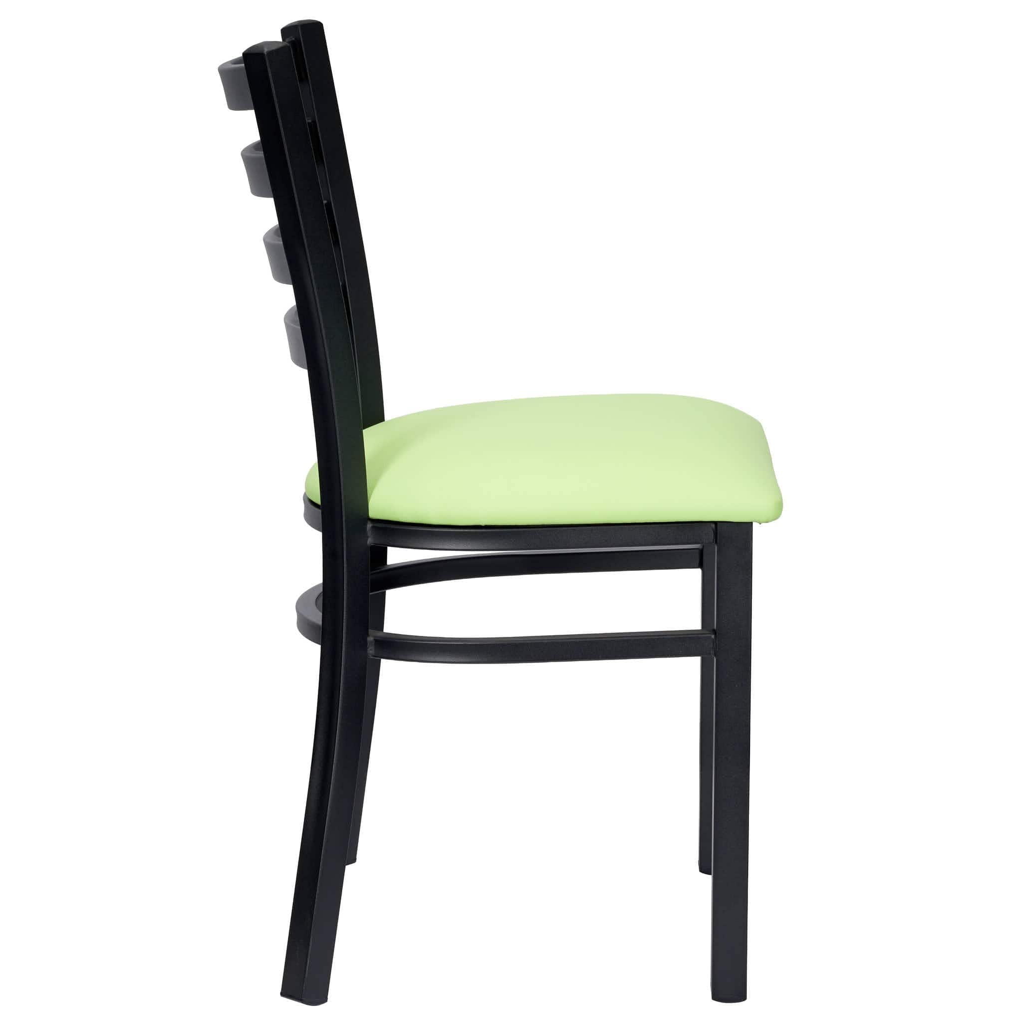 Chivari Ladder Back Restaurant Chair with Black Metal Frame and Light Green Vinyl Seat CLMBVLGR-ZF-KT
