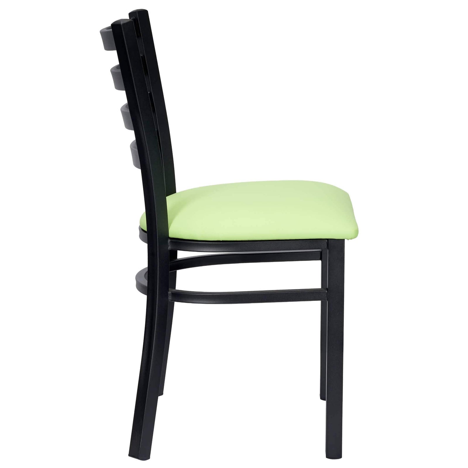 Chivari Ladder Back Restaurant Chair with Black Metal Frame and Light Green Vinyl Seat CLMBVLGR-ZF-KT
