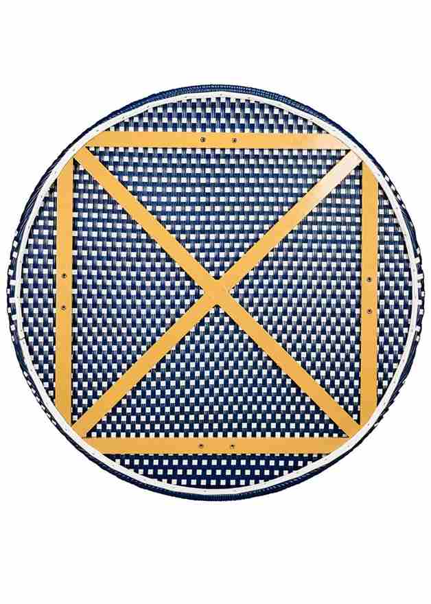 Toulouse 40" Round Glass Top Blue and White Rattan French Bistro Table TBTPBLU-KT-AX-T