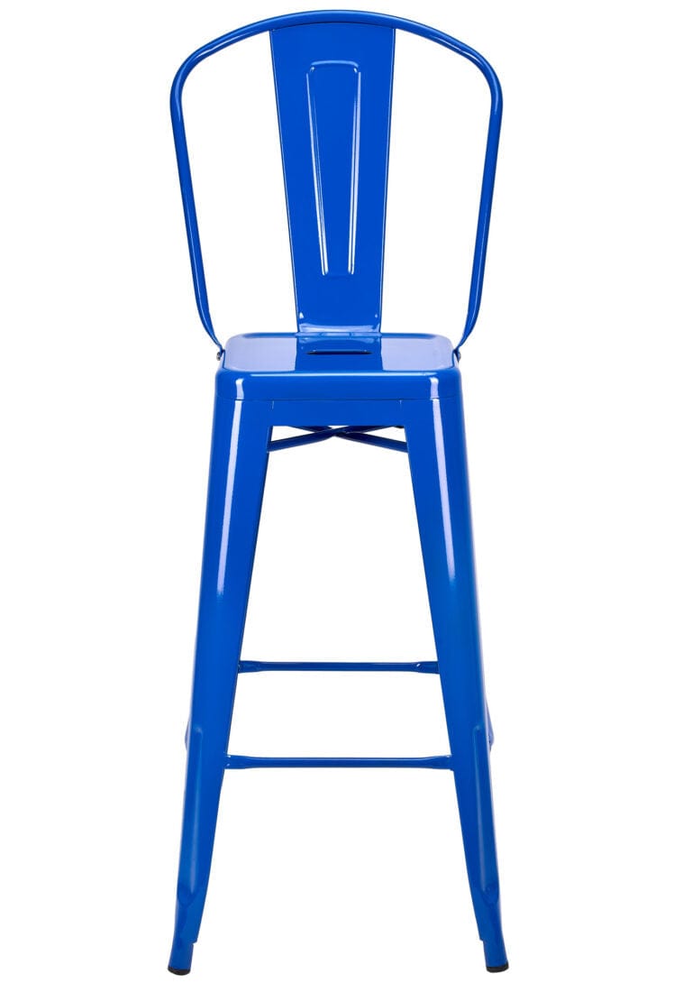 Chivari Blue Hi Gloss Tolix Style Metal Barstool with Back BTBMBLU-AX-T