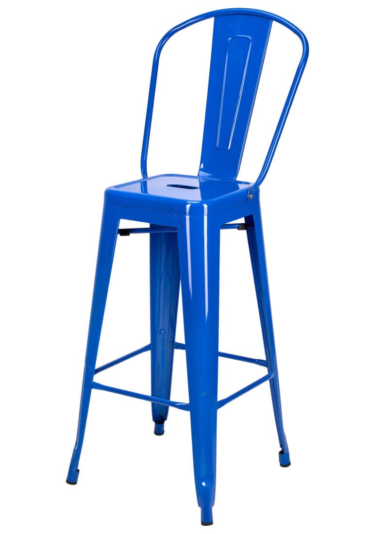 Chivari Blue Hi Gloss Tolix Style Metal Barstool with Back BTBMBLU-AX-T