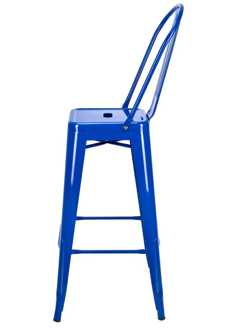 Chivari Blue Hi Gloss Tolix Style Metal Barstool with Back BTBMBLU-AX-T