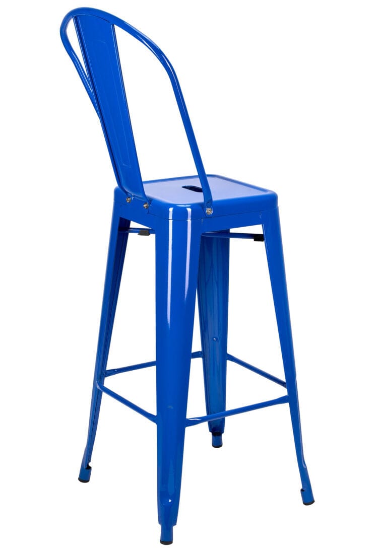 Chivari Blue Hi Gloss Tolix Style Metal Barstool with Back BTBMBLU-AX-T