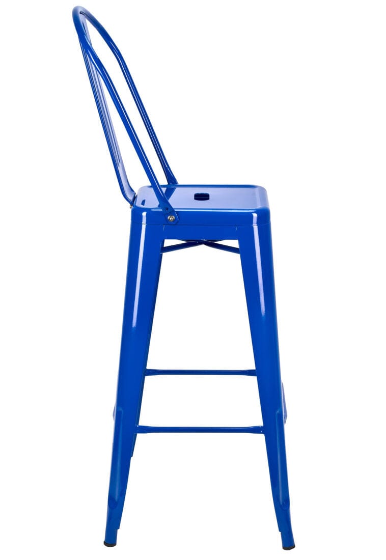 Chivari Blue Hi Gloss Tolix Style Metal Barstool with Back BTBMBLU-AX-T