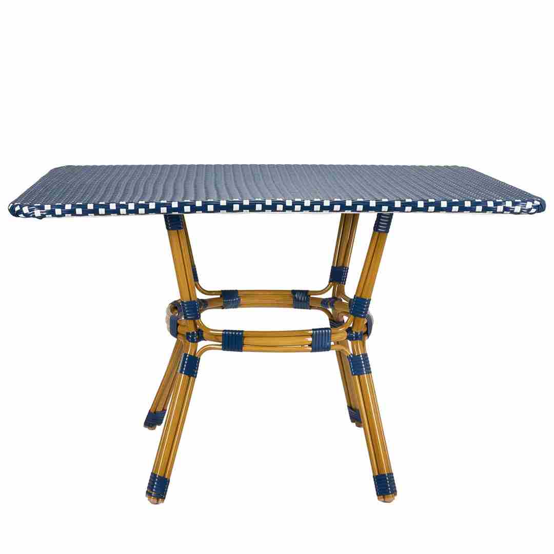 Toulouse 48" x 36" Glass Top Blue and White French Bistro Table TBTP4836BLU-KT-AX-T