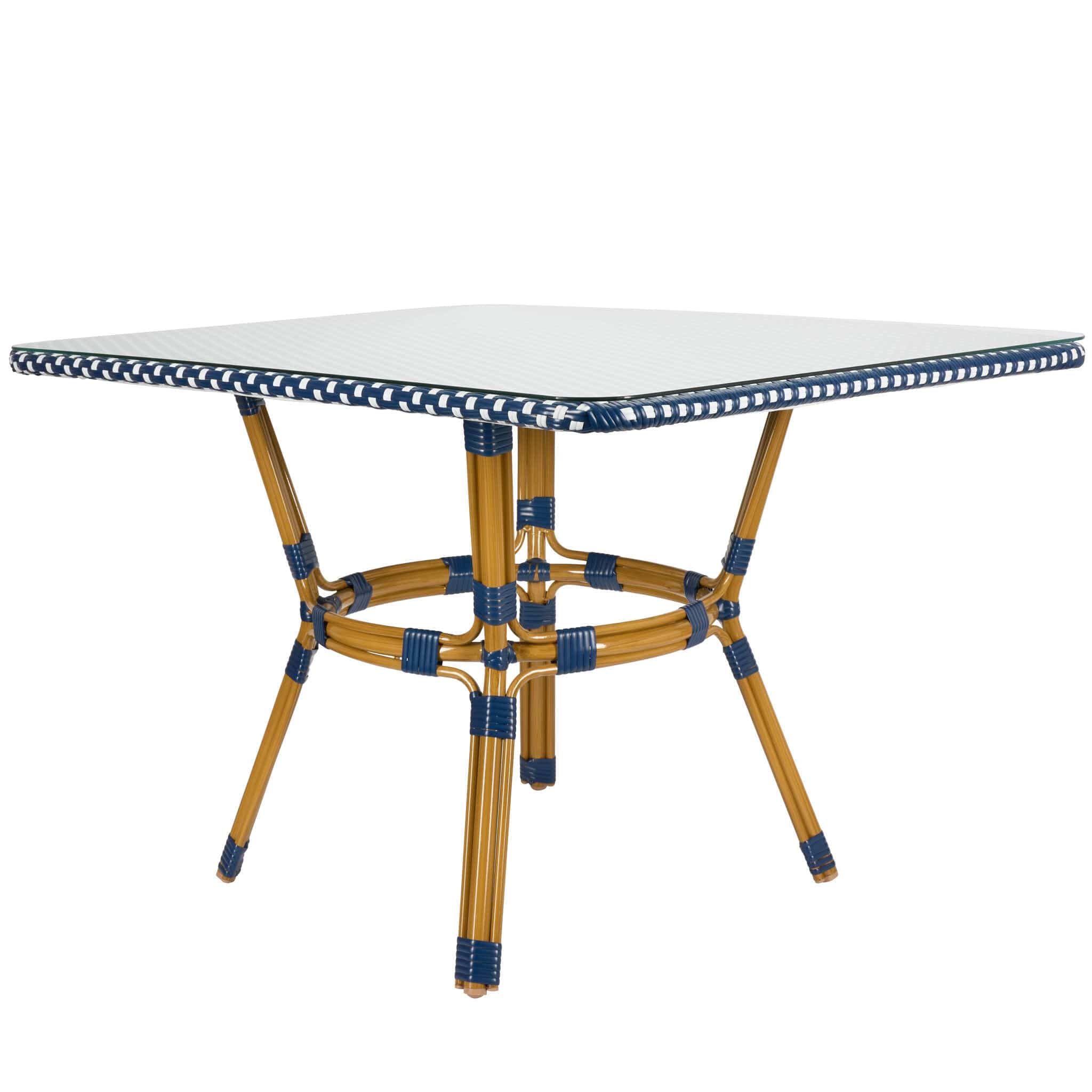Toulouse 48" x 36" Glass Top Blue and White French Bistro Table TBTP4836BLU-KT-AX-T