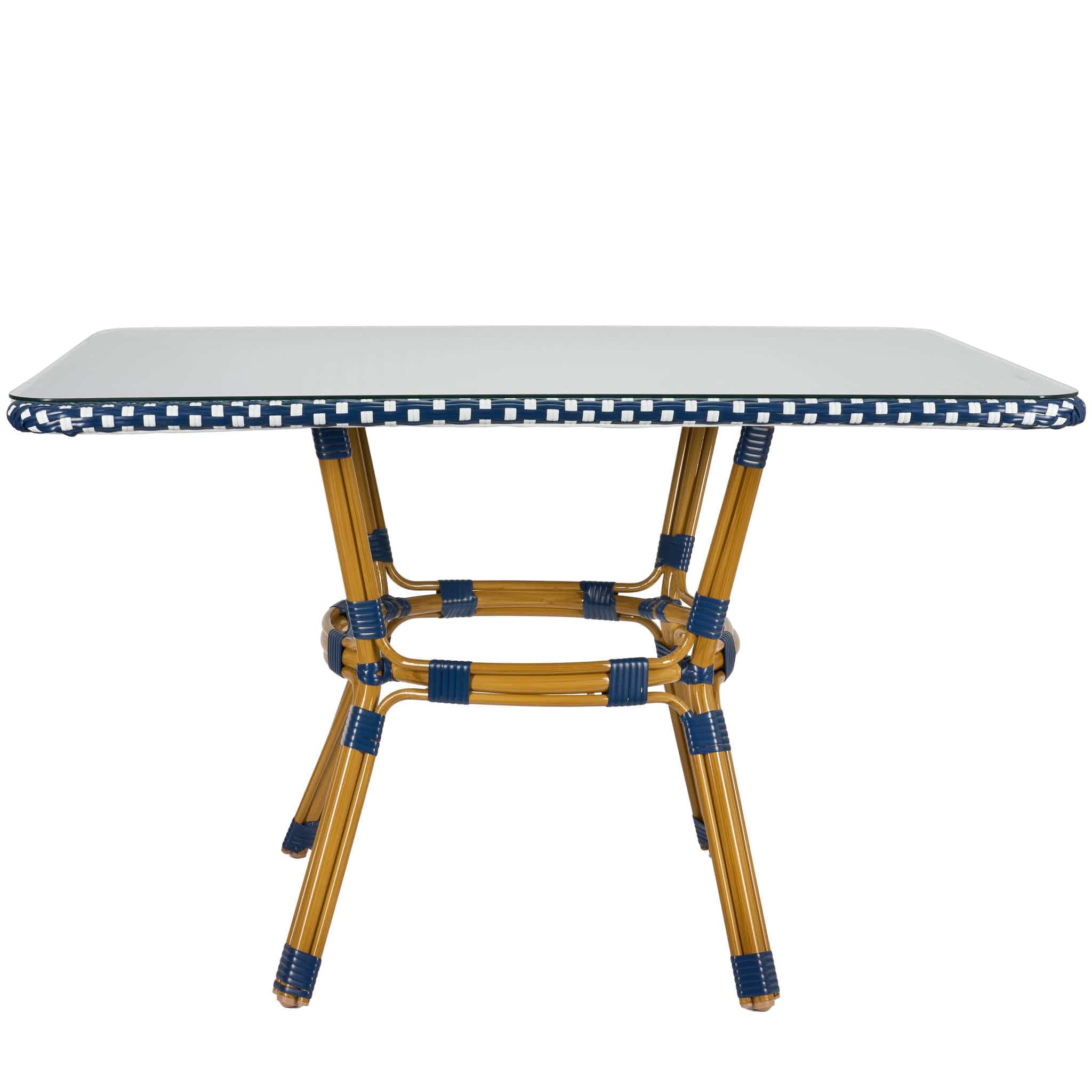 Toulouse 48" x 36" Glass Top Blue and White French Bistro Table TBTP4836BLU-KT-AX-T