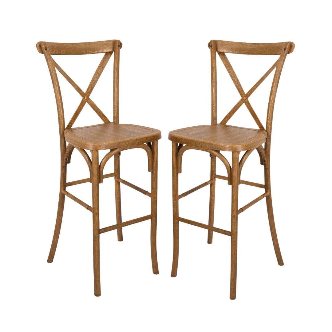 Chivari Chestnut Resin Steel Skeleton™ Cross Back Barstool - 2 Pack - Some Assembly Required BXRC-KD-ST-AX-2