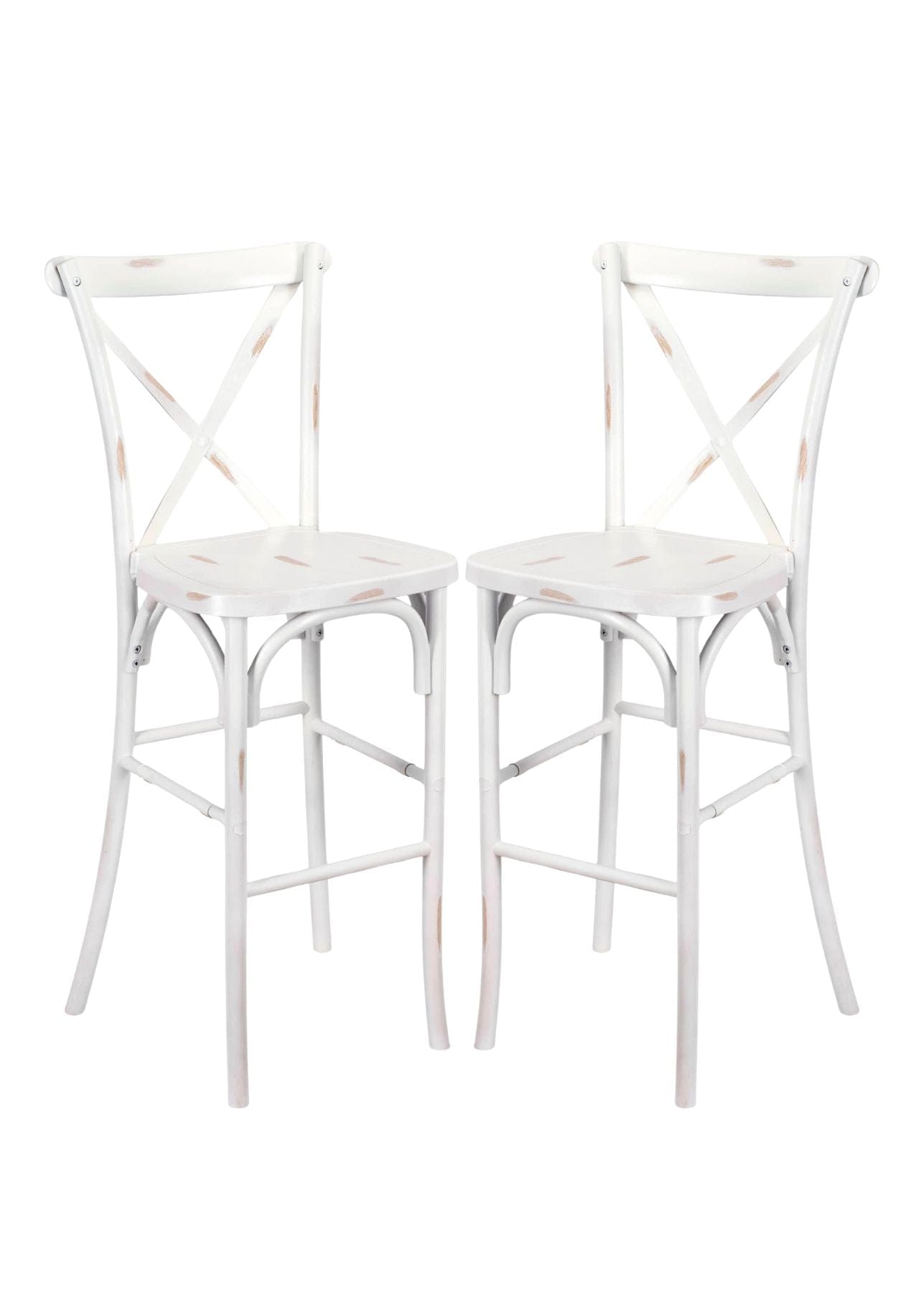 Chivari White Distressed Resin Steel Skeleton™ Cross Back Barstool - 2 Pack - Some Assembly Required BXRWD-KD-ST-AX-2