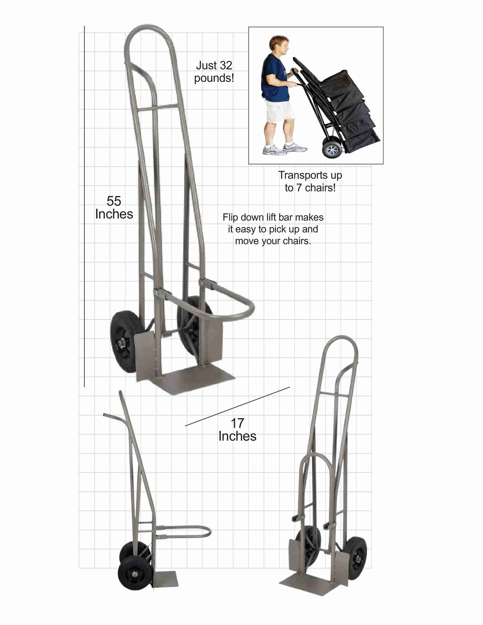 Chivari Space Saving Chiavari Chair Steel Stack Dolly - Gray CART106G-ZG-T