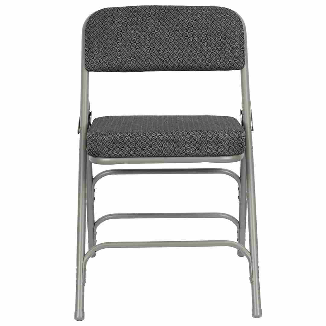 Chivari Black 2.5" Fabric Seat Folding Metal Chair with Gray Frame and 3 Curved Bars CFMFBGR2-CX-T
