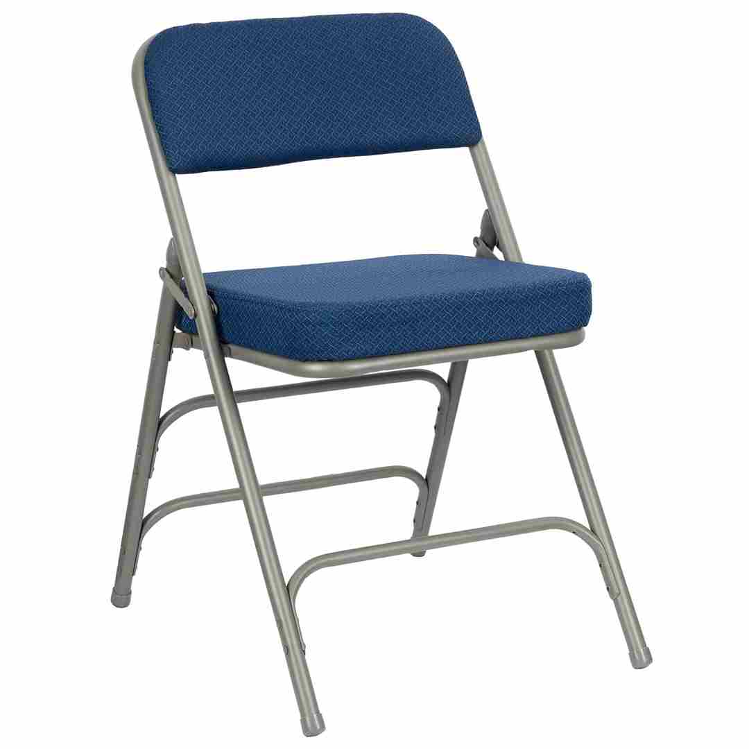 Chivari Blue 2.5" Fabric Cushion Folding Metal Chair with Gray Frame and 3 Curved Bars CFMFBLGR2-CX-T