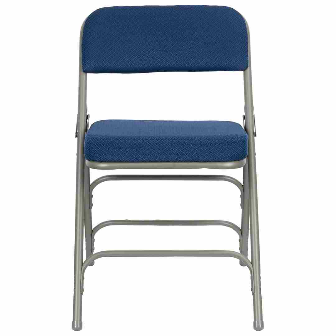 Chivari Blue 2.5" Fabric Cushion Folding Metal Chair with Gray Frame and 3 Curved Bars CFMFBLGR2-CX-T