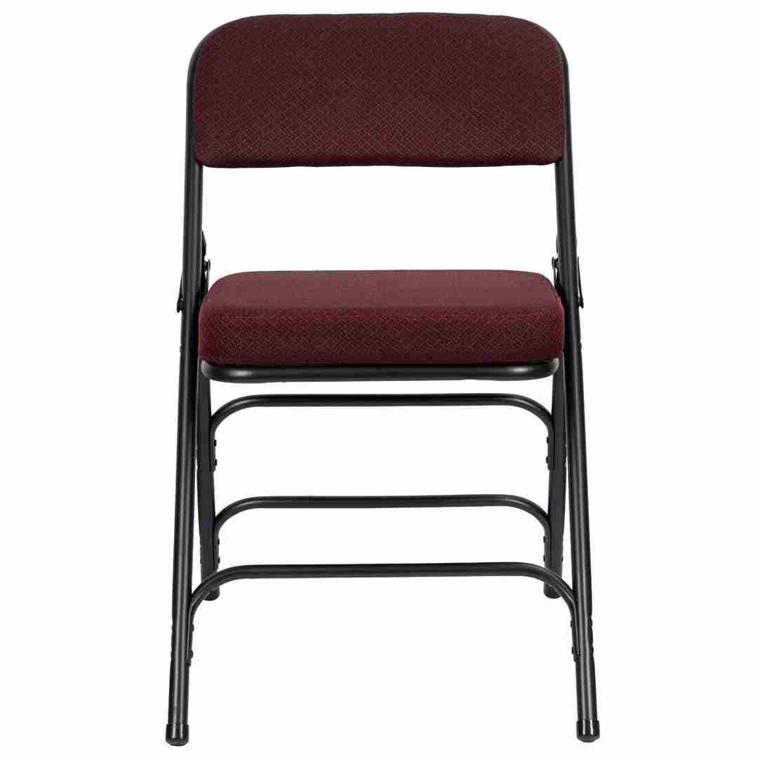 Chivari Burgundy 2.5" Fabric Cushion Folding Metal Chair with Black Frame and 3 Curved Bars CFMFBUB2-CX-T