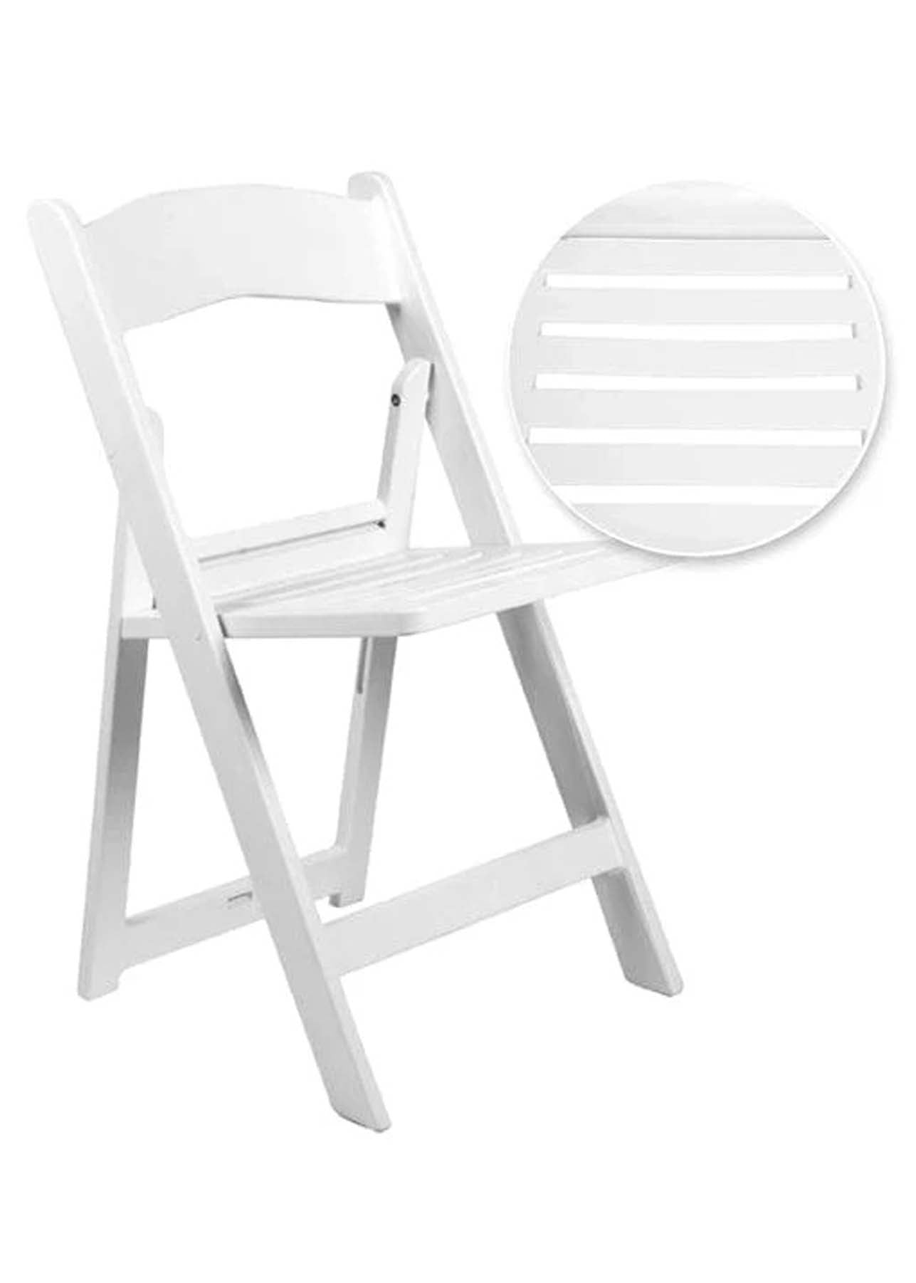 Chivari White Resin Folding Chair Slatted Seat CFRW-SLATTED-CX-T