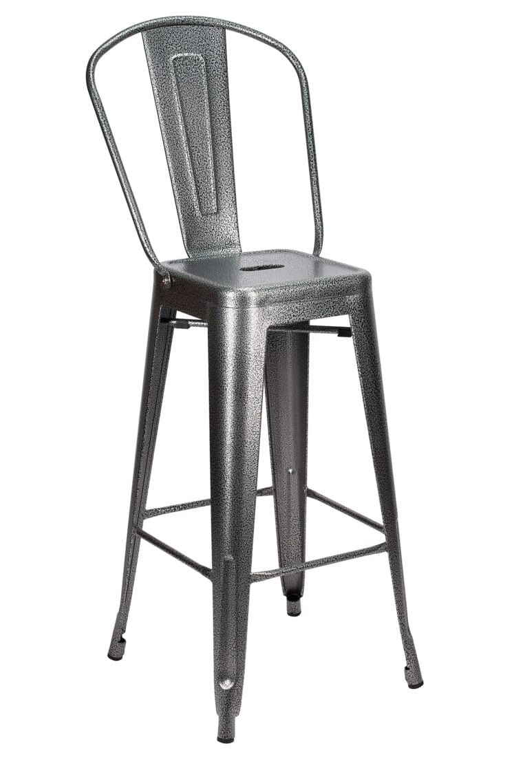 Chivari Hammered Gray Tolix Style Metal Barstool with Back BTBMCH-AX-T