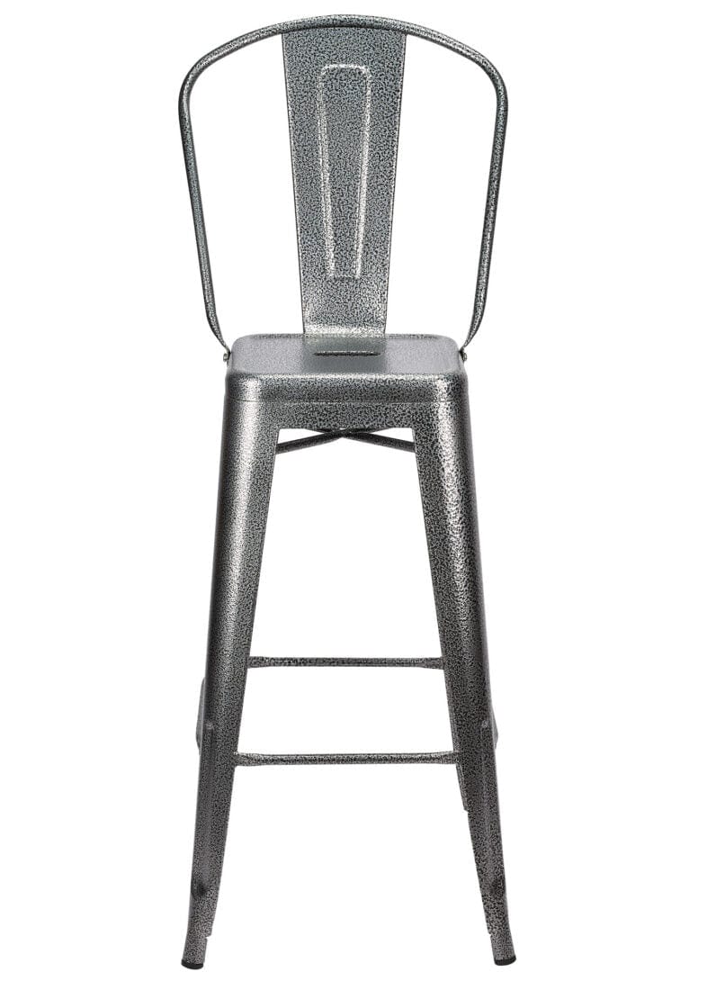 Chivari Hammered Gray Tolix Style Metal Barstool with Back BTBMCH-AX-T