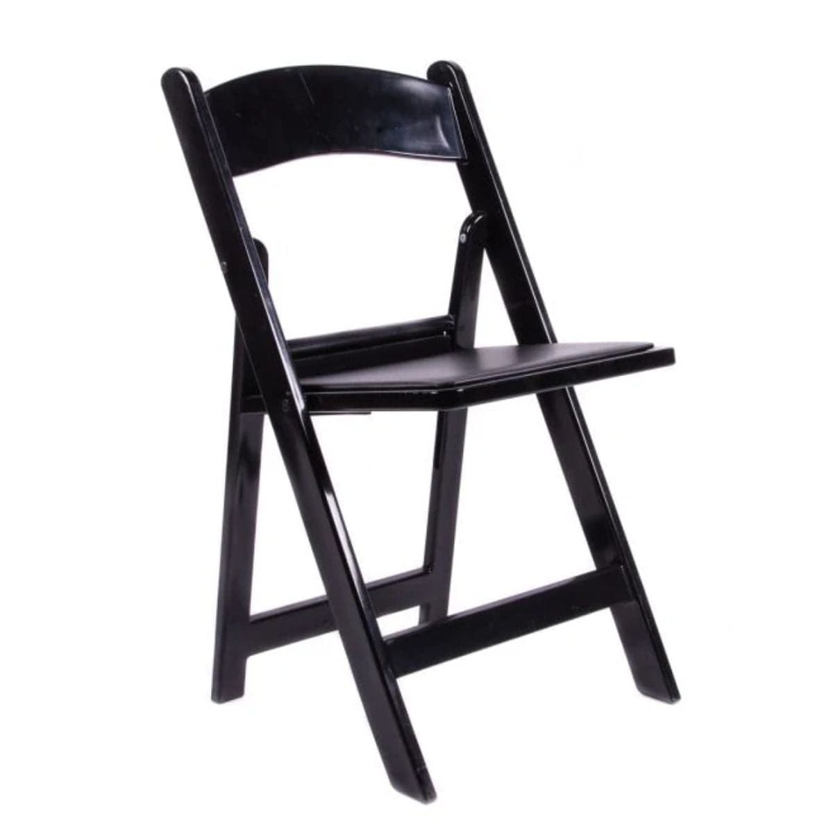 Black folding chair on a white background