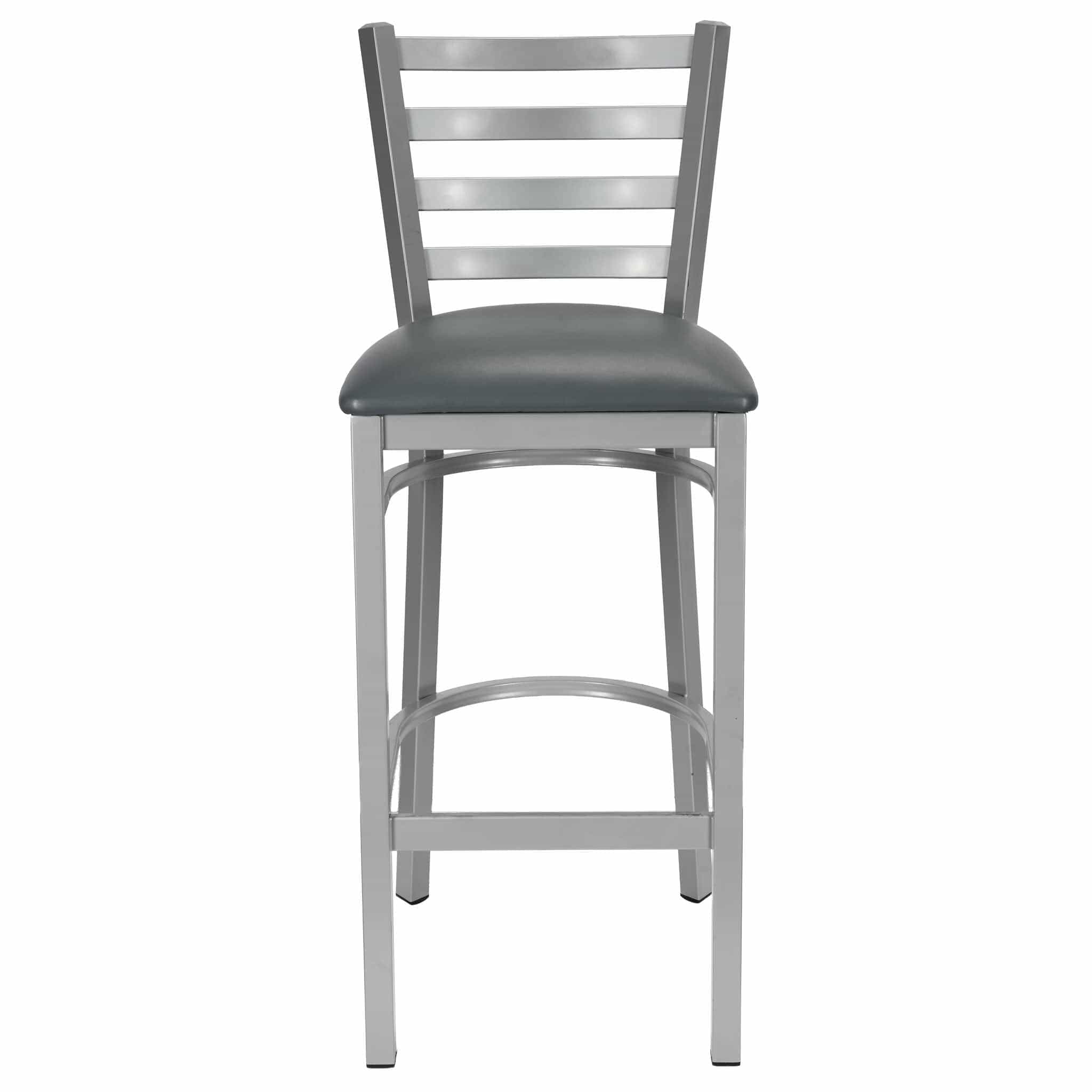 Chivari Ladder Back Bar Stool with Silver Frame and Dark Gray Vinyl Seat BLMSVDG-ZF-KT