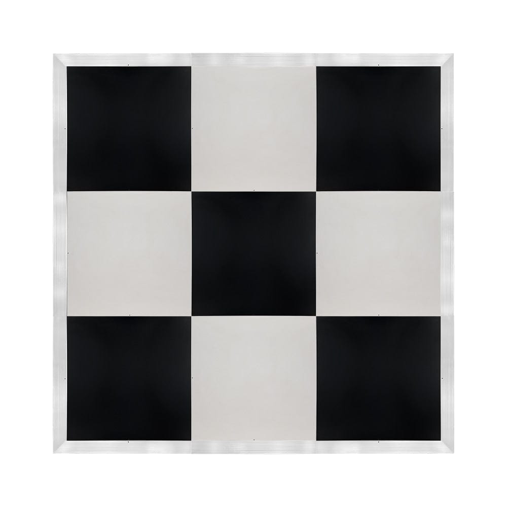 Chivari 12' x 12' Black & White Portable Dance Floor with Silver Edge Trim DF-12X12-BLKWHTS-KT