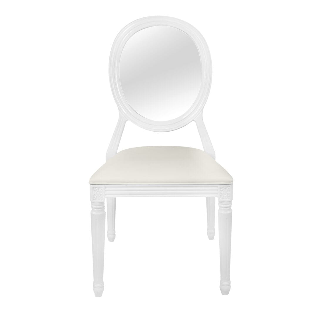 Chivari White Resin Louis Pop Chair Clear Back and White Vinyl Seat CLPRWWC-ZG-T