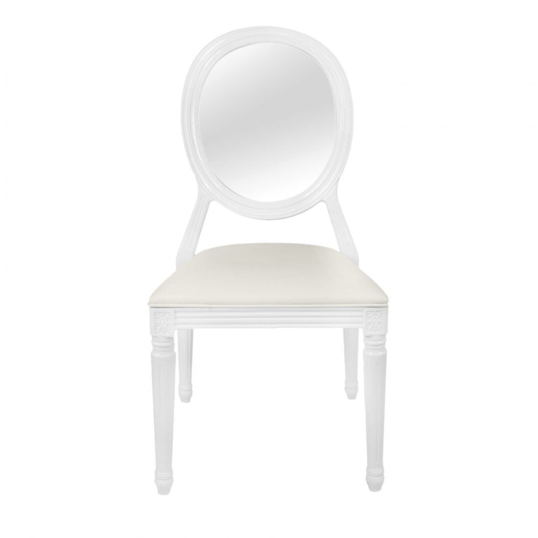 Chivari 32 Chair Pack White Resin Louis Pop Chair Clear Back and White Vinyl Seat CLPRWWC-ZG-T-32
