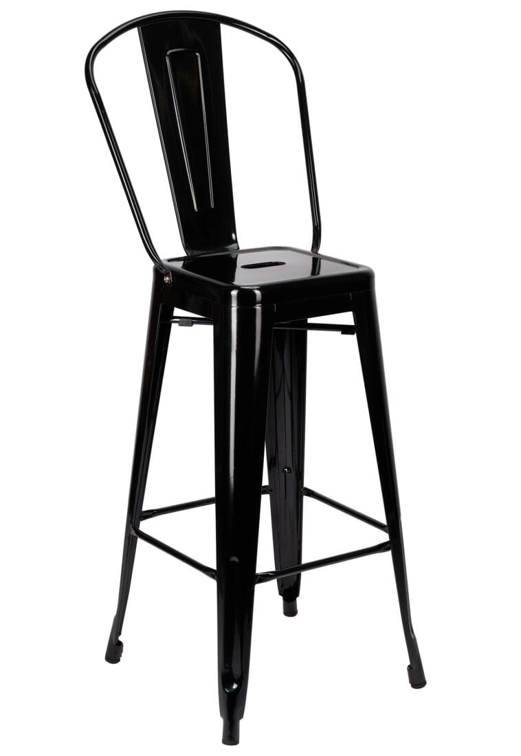 Chivari Black Hi Gloss Tolix Style Metal Barstool with Back BTBMB-AX-T