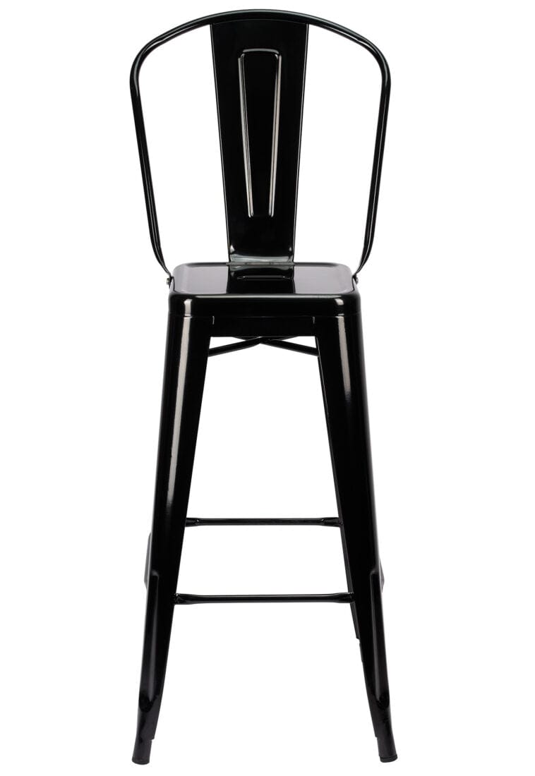 Chivari Black Hi Gloss Tolix Style Metal Barstool with Back BTBMB-AX-T