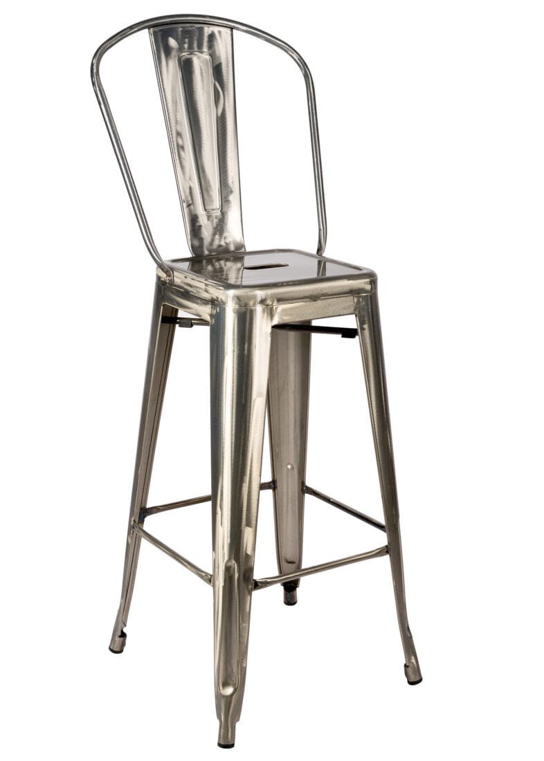 Chivari GunMetal Gray Hi Gloss Tolix Style Metal Barstool with Back BTBMGU-AX-T