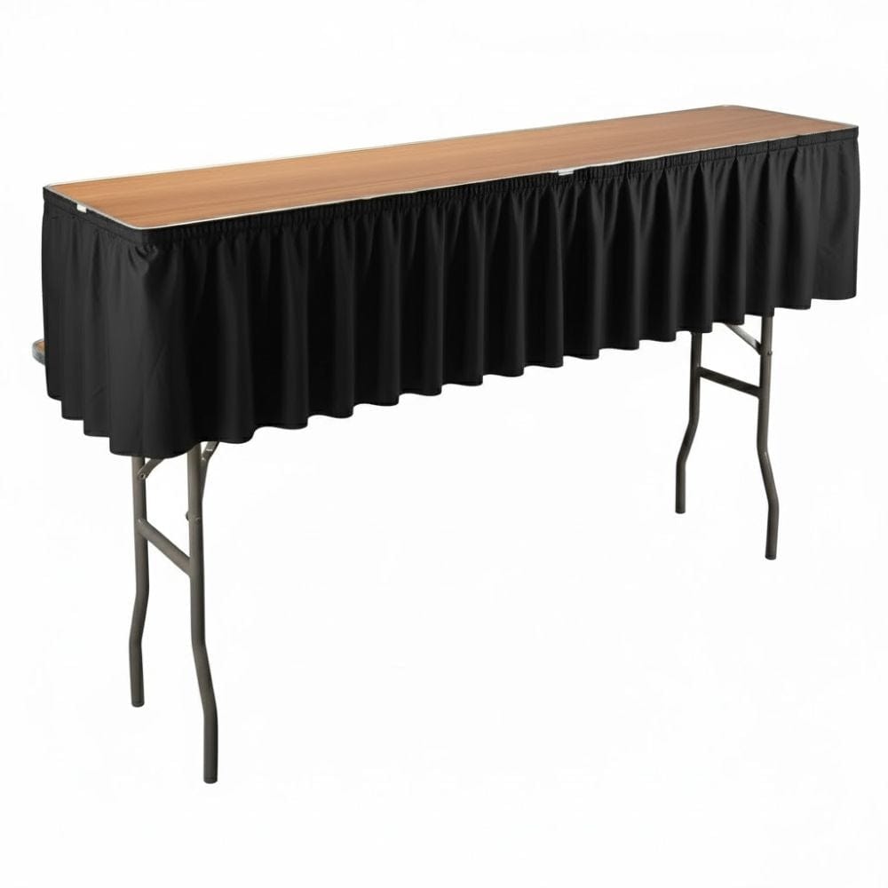 Chivari Black Bar Top Linen Skirt for 72in x 12in Bar Top Riser L-SKIRTBAR-RT72x12-BLK-MCS-T