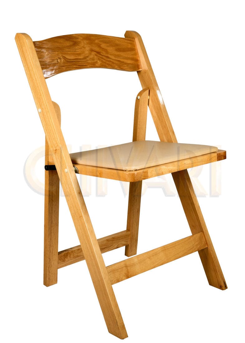 Chivari Natural ToughWood™ Folding Chair with Tan Cushion CFWN-TAN-AX-T