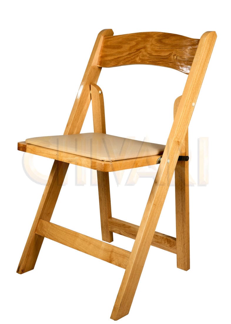Chivari Natural ToughWood™ Folding Chair with Tan Cushion CFWN-TAN-AX-T