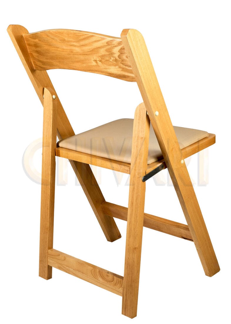 Chivari Natural ToughWood™ Folding Chair with Tan Cushion CFWN-TAN-AX-T