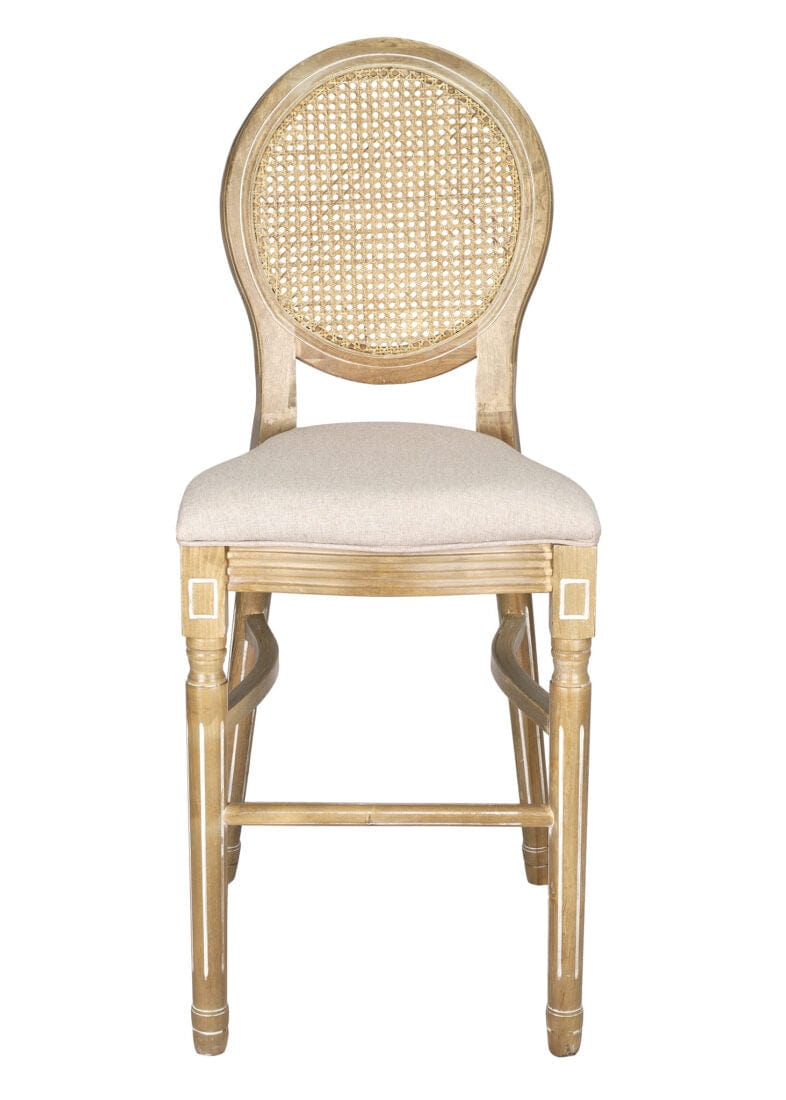 Chivari Antique Distressed Wood Louis Pop Barstool with Rattan Back BLPWANTIQ-FR-ZG-T