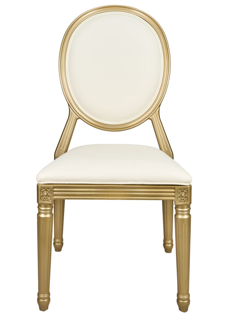 Chivari Gold Resin Louis Pop Chair Ivory Vinyl Back and Seat CLPRSGII-ZG-T