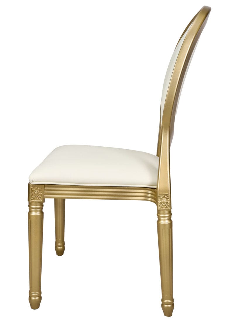 Chivari Gold Resin Louis Pop Chair Ivory Vinyl Back and Seat CLPRSGII-ZG-T