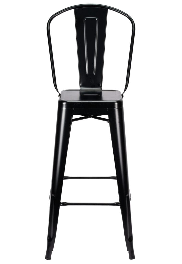 Chivari Black Semi-Gloss Tolix Style Metal Barstool with Back BTBMBM-AX-T