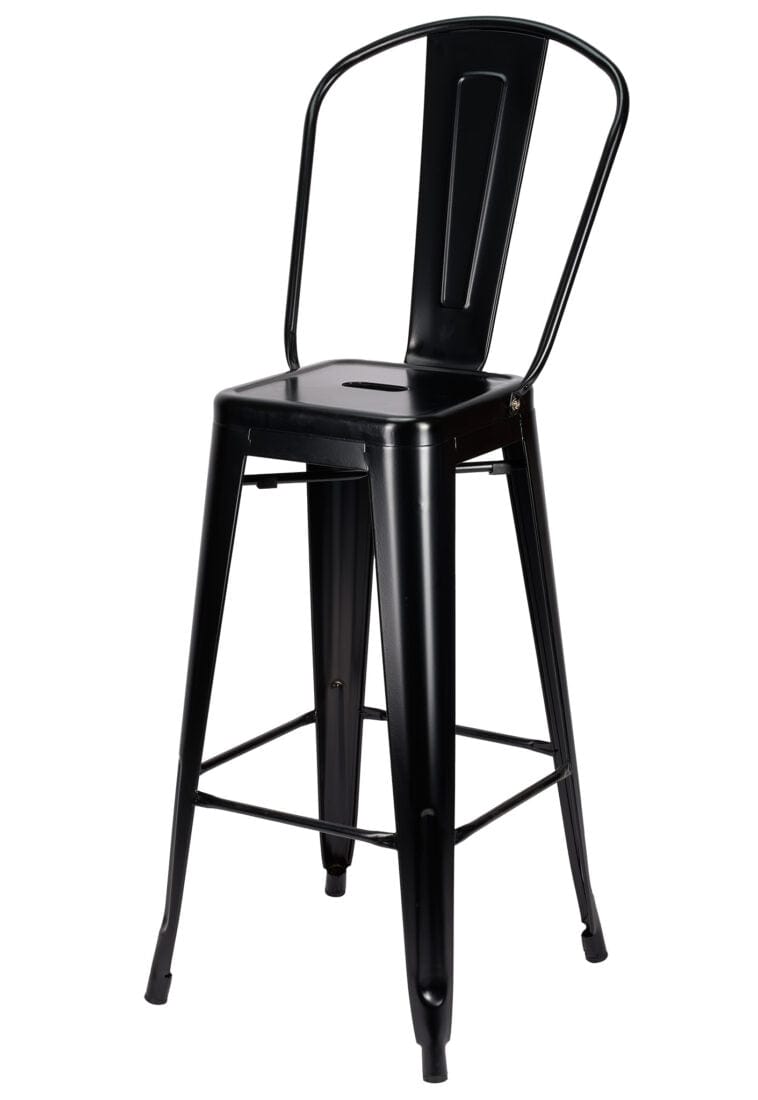 Chivari Black Semi-Gloss Tolix Style Metal Barstool with Back BTBMBM-AX-T