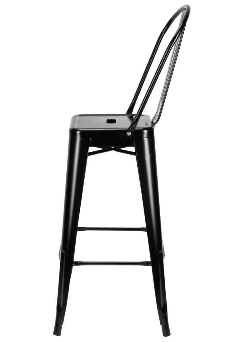 Chivari Black Semi-Gloss Tolix Style Metal Barstool with Back BTBMBM-AX-T