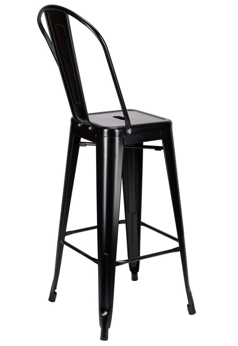 Chivari Black Semi-Gloss Tolix Style Metal Barstool with Back BTBMBM-AX-T