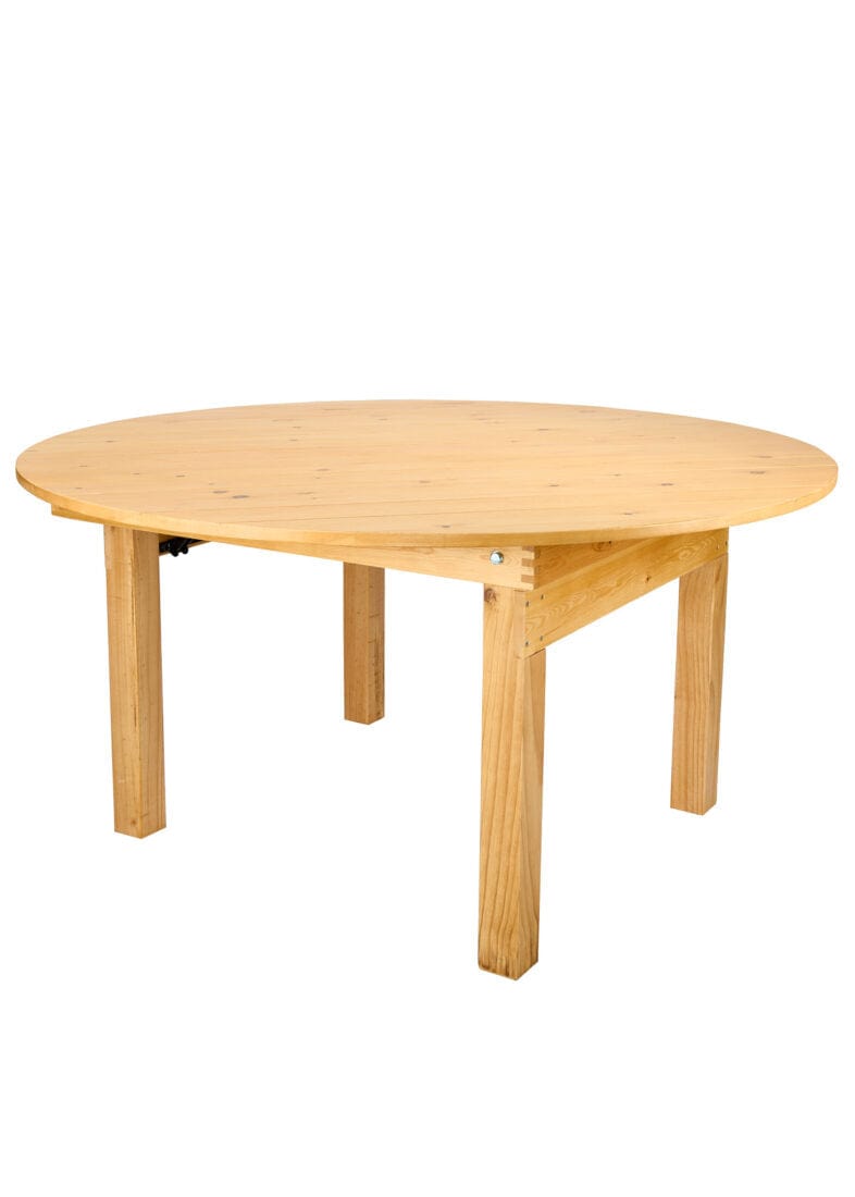 Chivari 60" (5 Foot) Natural Straight Leg Round Pine Farm Table TFARMRD60-NATURAL-S-LEG-AX-T