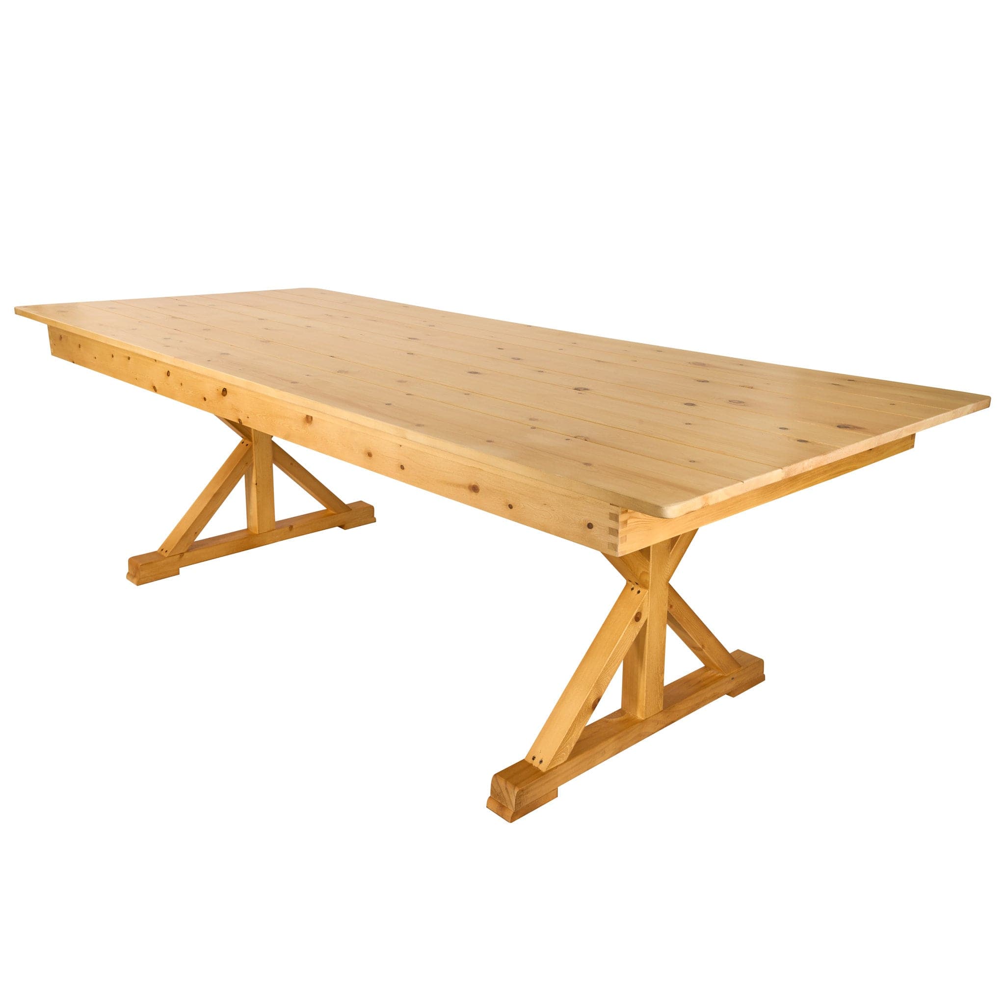 Chivari 96″ x 40″ (8 Foot) Natural  Rectangle X Leg Wood Farm Table TFARMRT9640-NATURAL-X-LEG-AX-T