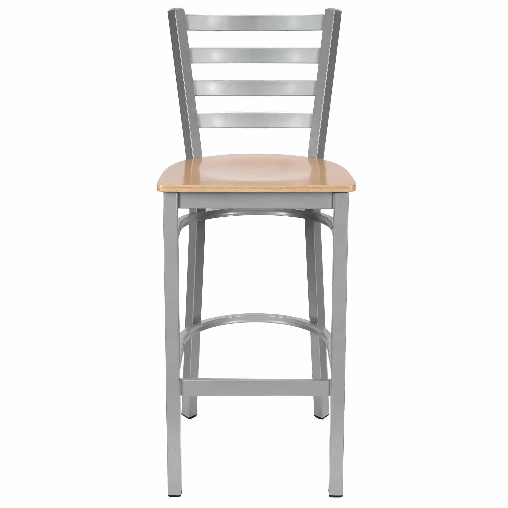 Chivari Ladder Back Bar Stool with Silver Frame and Natural Wood Seat BLMSWNW-ZF-KT