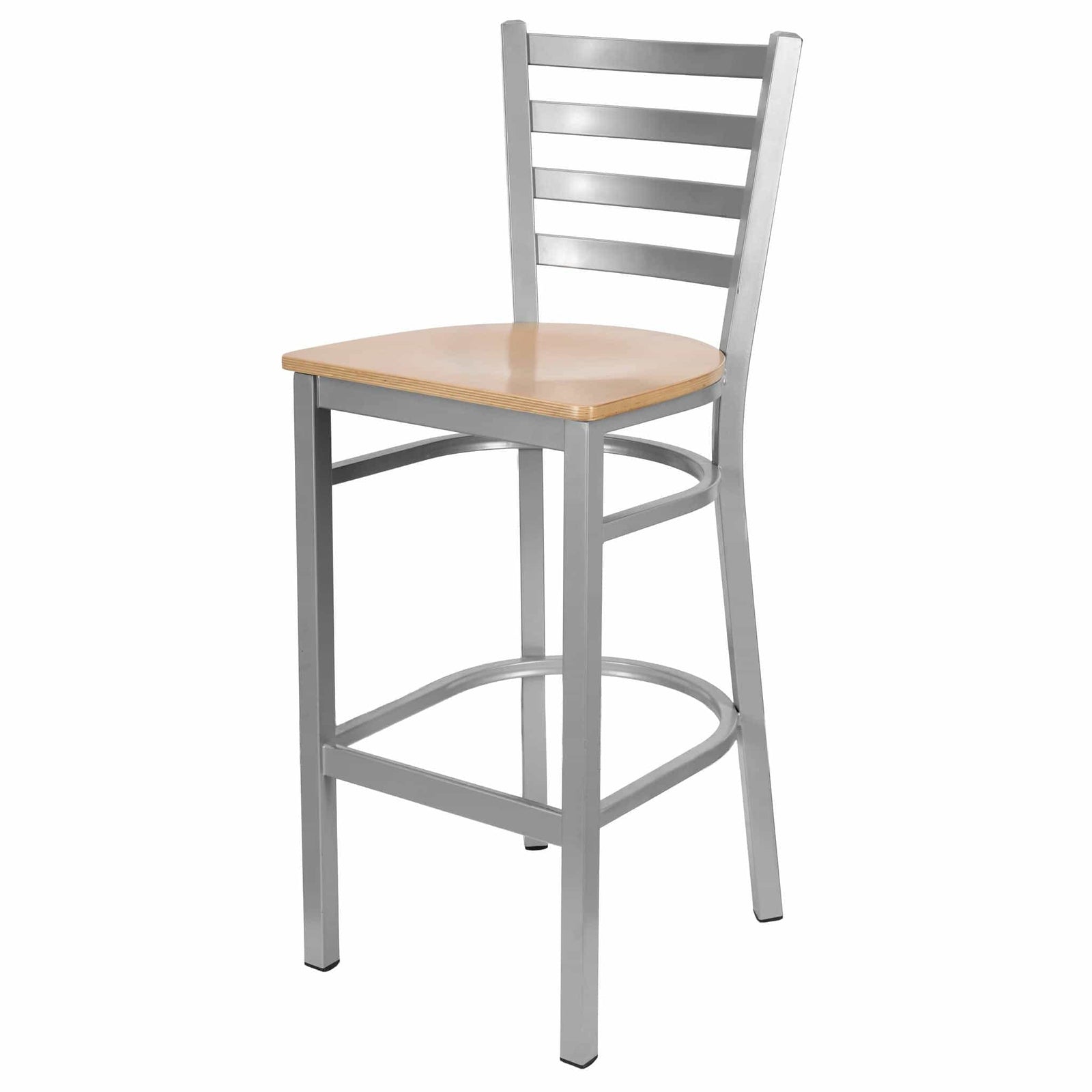 Chivari Ladder Back Bar Stool with Silver Frame and Natural Wood Seat BLMSWNW-ZF-KT