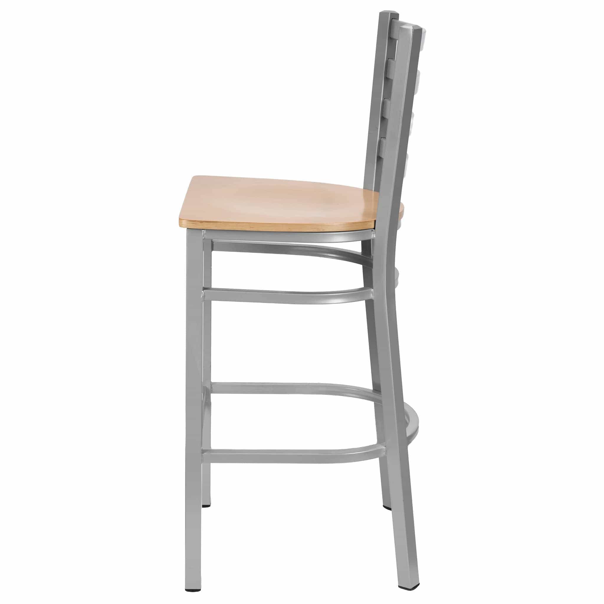 Chivari Ladder Back Bar Stool with Silver Frame and Natural Wood Seat BLMSWNW-ZF-KT