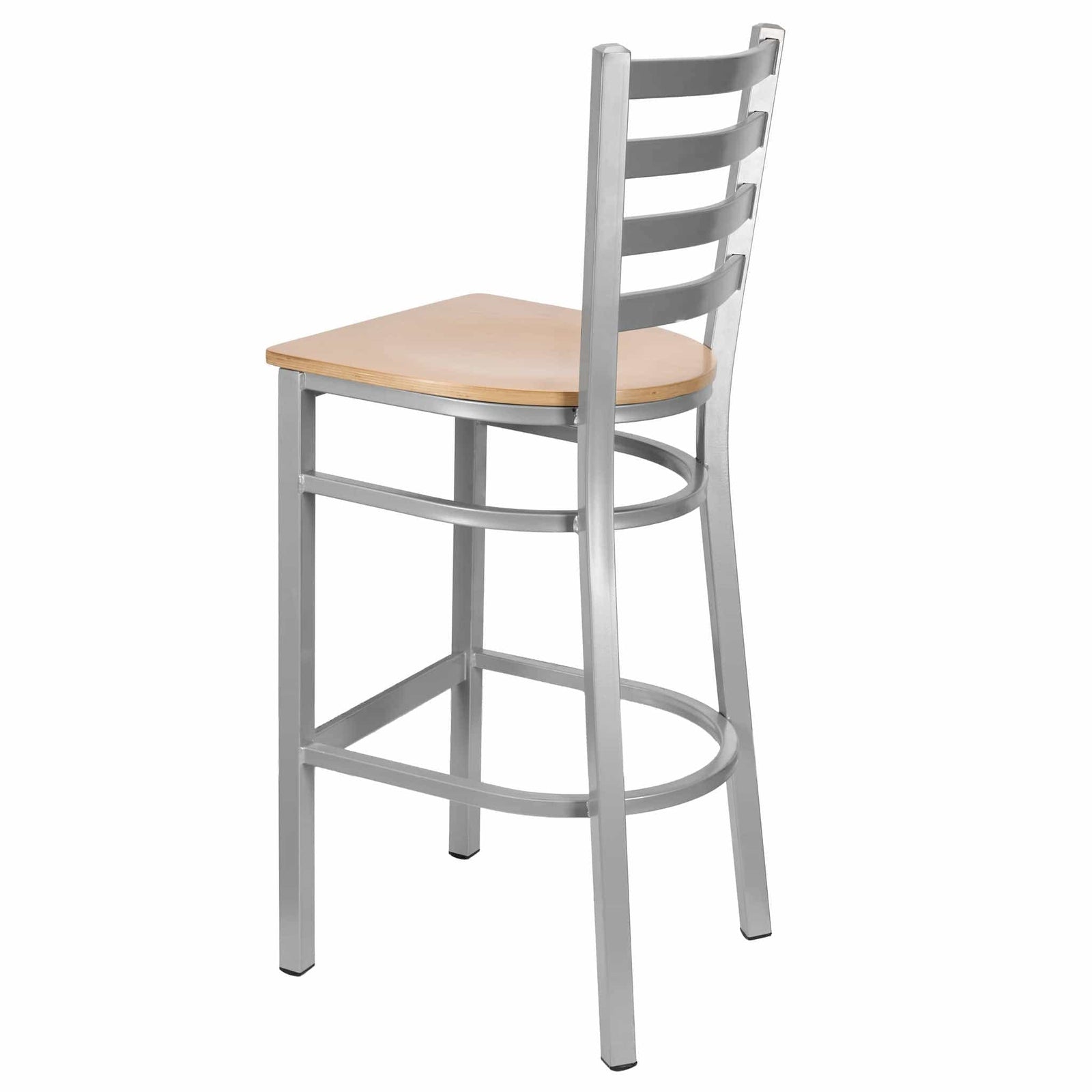 Chivari Ladder Back Bar Stool with Silver Frame and Natural Wood Seat BLMSWNW-ZF-KT