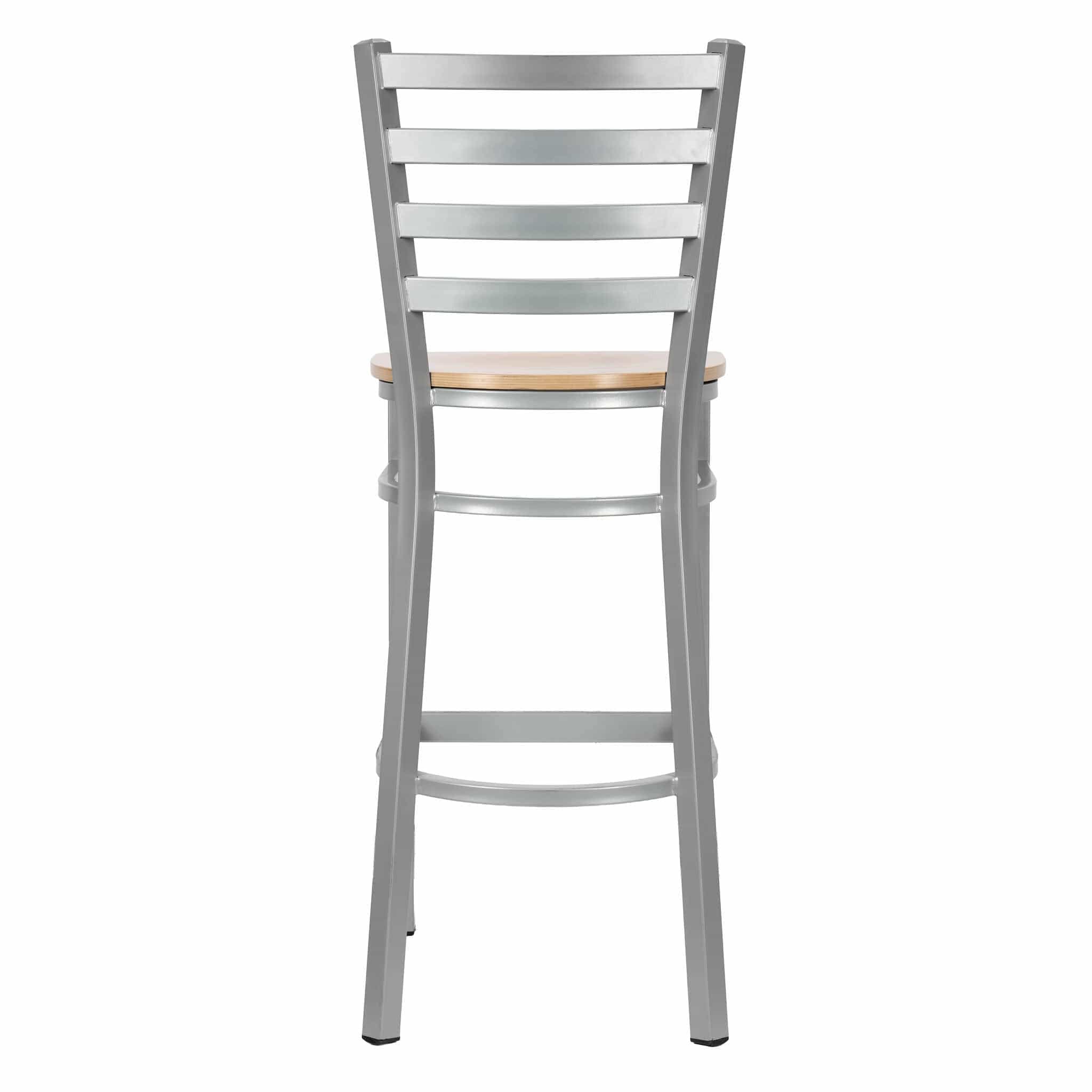 Chivari Ladder Back Bar Stool with Silver Frame and Natural Wood Seat BLMSWNW-ZF-KT